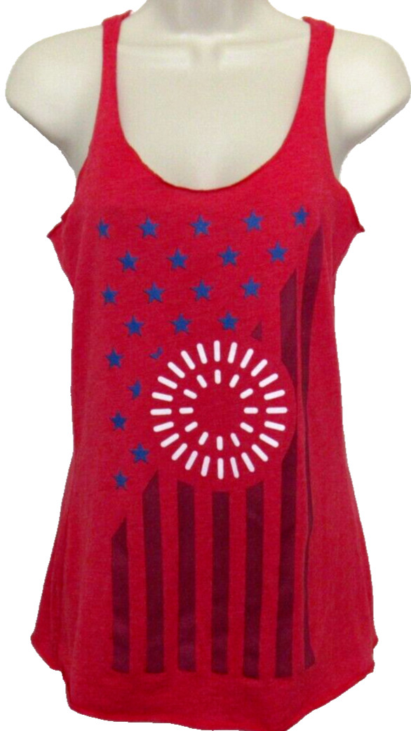 Red White Blue Sleeveless Racerback Tank Top Womens S Stars Strips Patriotic Y2K