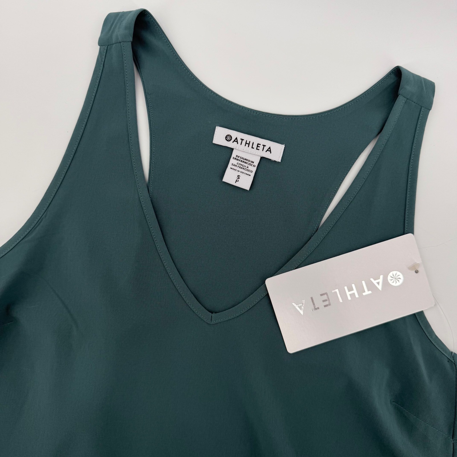 Athleta Teal Black Colorblock Pleated Racerback Tank Top Women’s Small