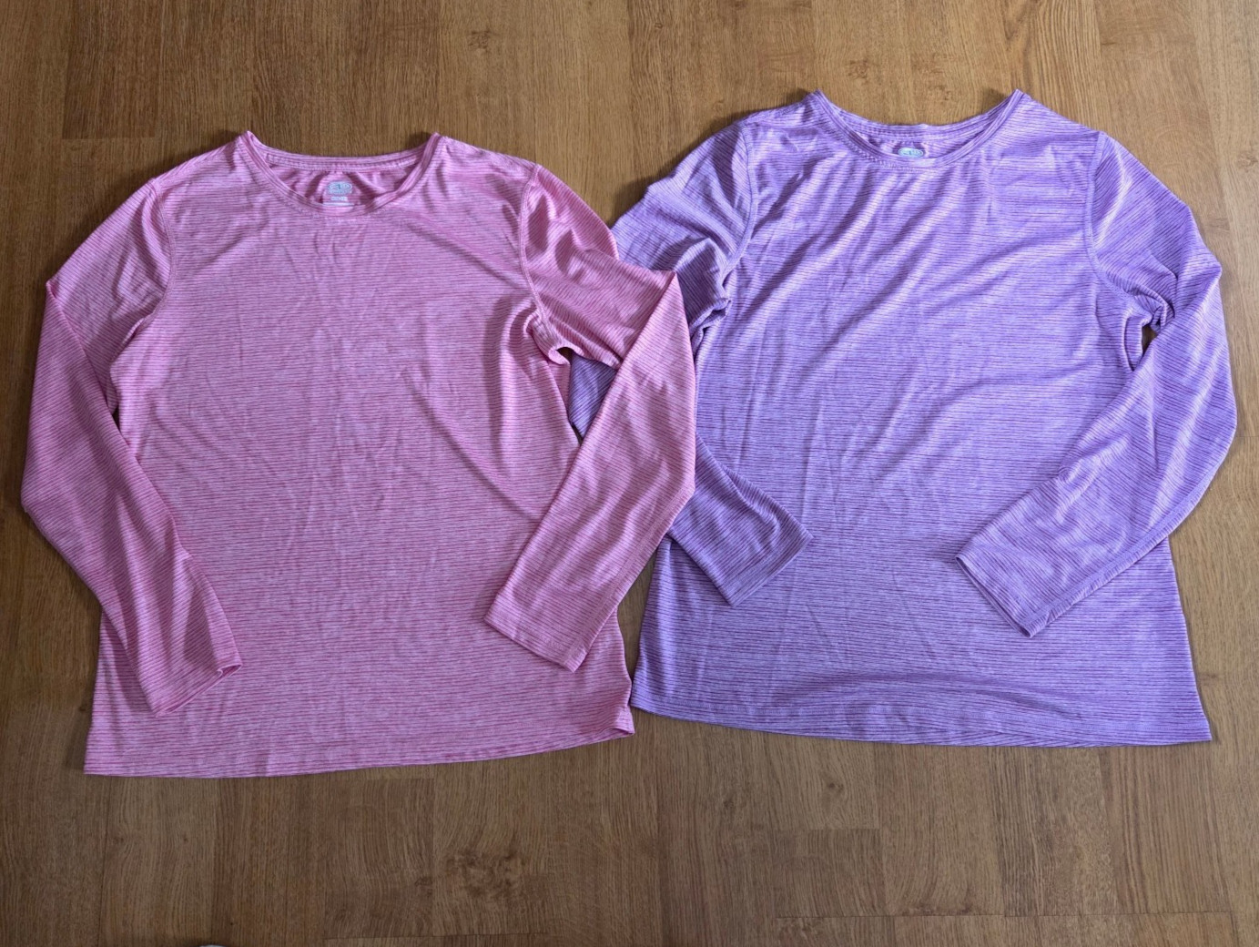 2 Ladies Pullover L/S Tops Athletic Works Round Neck Striped-Pink, Purple 8-10