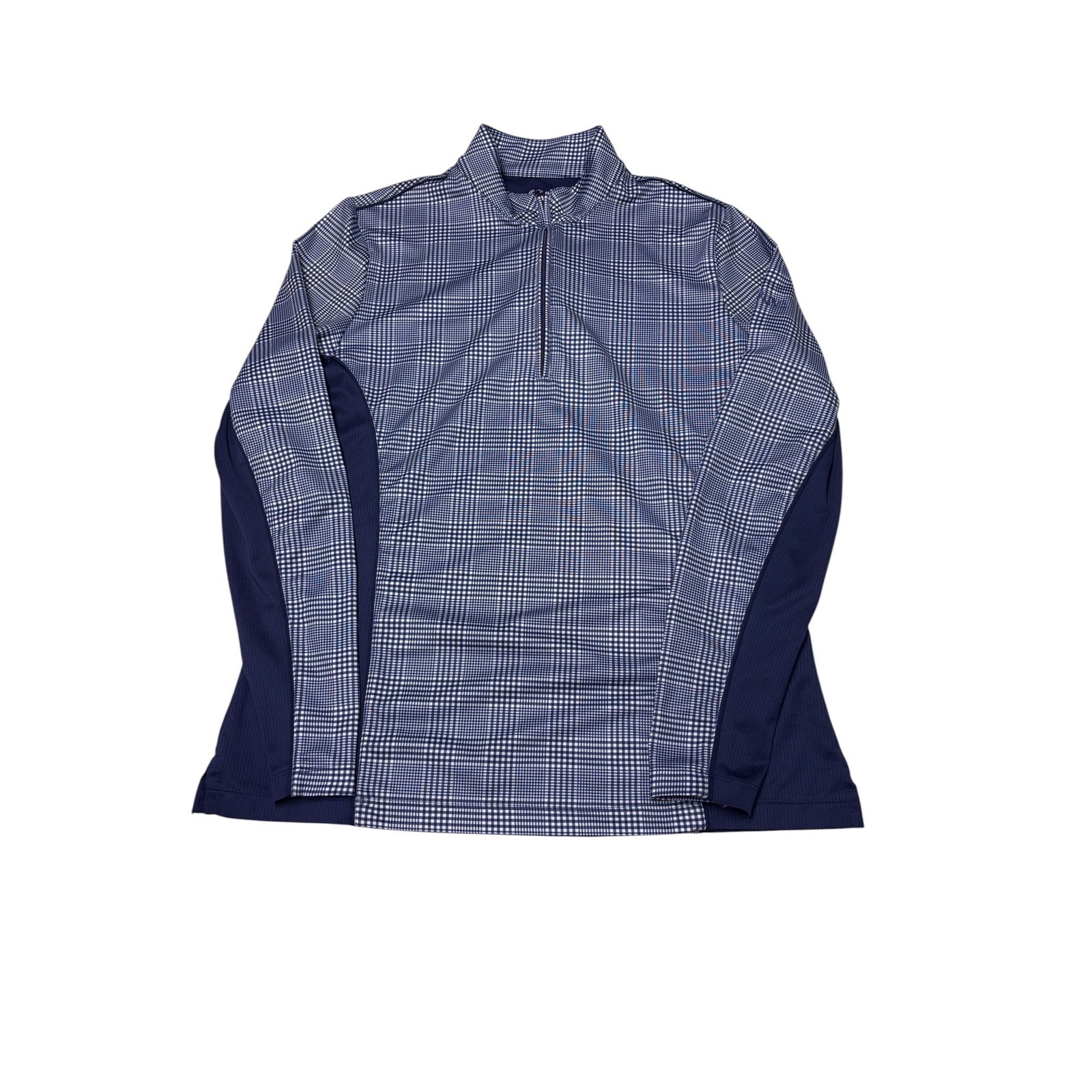 Peter Millar Sun Comfort Womens Medium Navy Plaid 1/4 Zip Pullover UPF 50 Golf