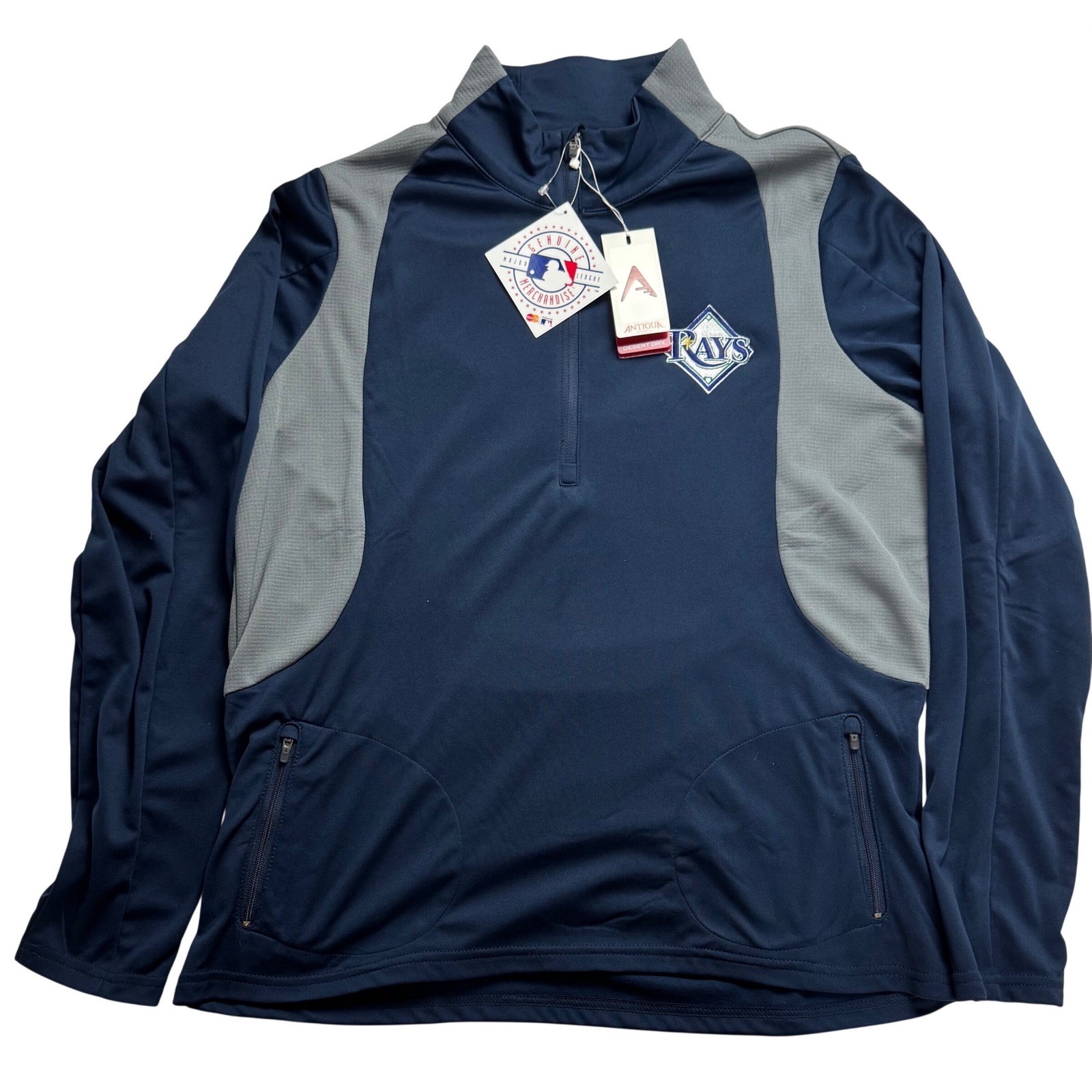 Antigua Tampa Bay Rays MLB Womens Quarter Zip Pullover Navy Blue Grey Large NWT