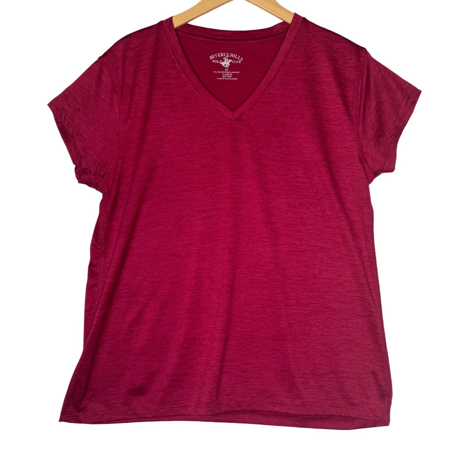 Womens Size XL Beverly Hills Polo Club Pink V Neck Short Sleeve Tee Top