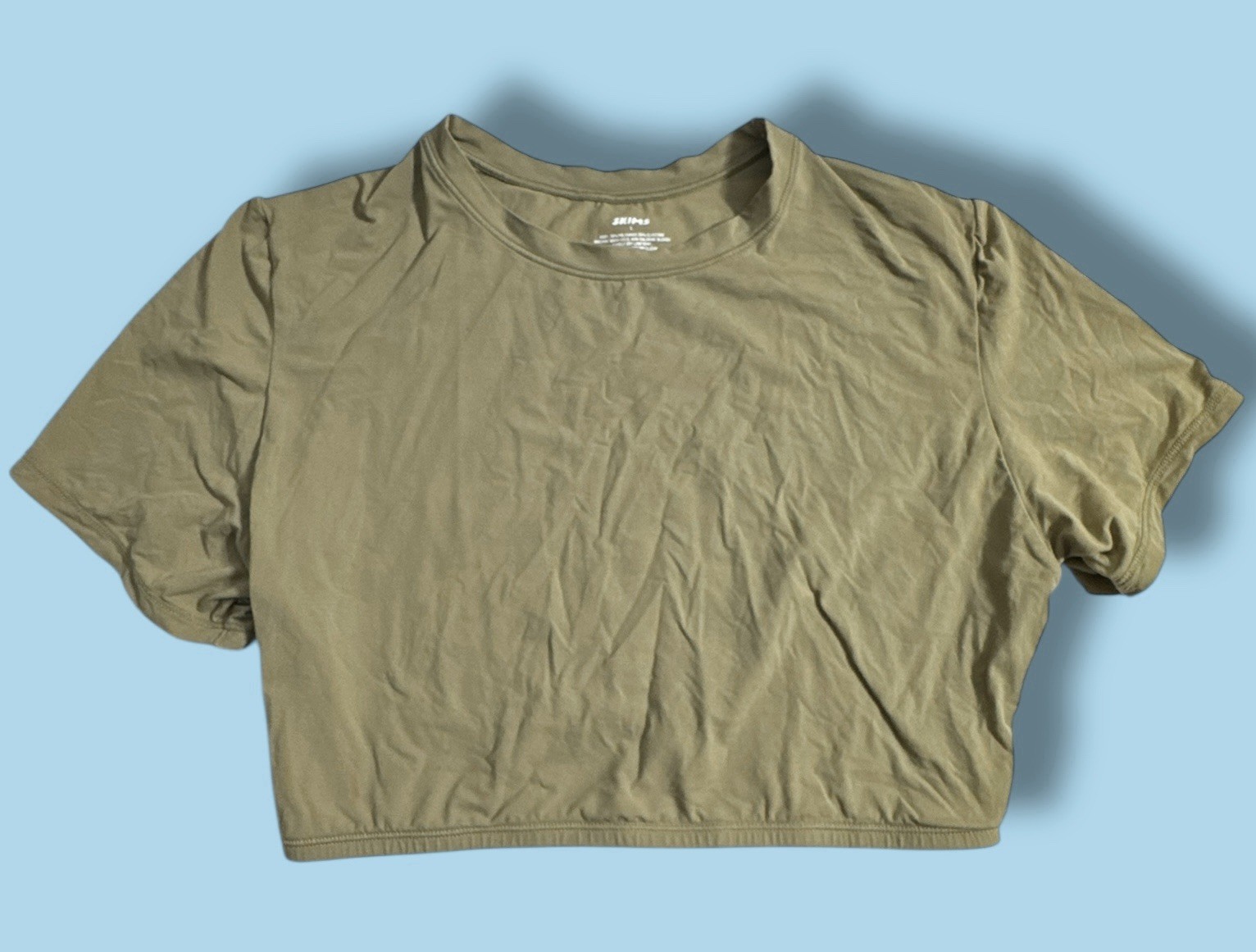 SKIMS Crop Top T Shirt L Faded Green Short Sleeve Crew Neck Pullover Stretch