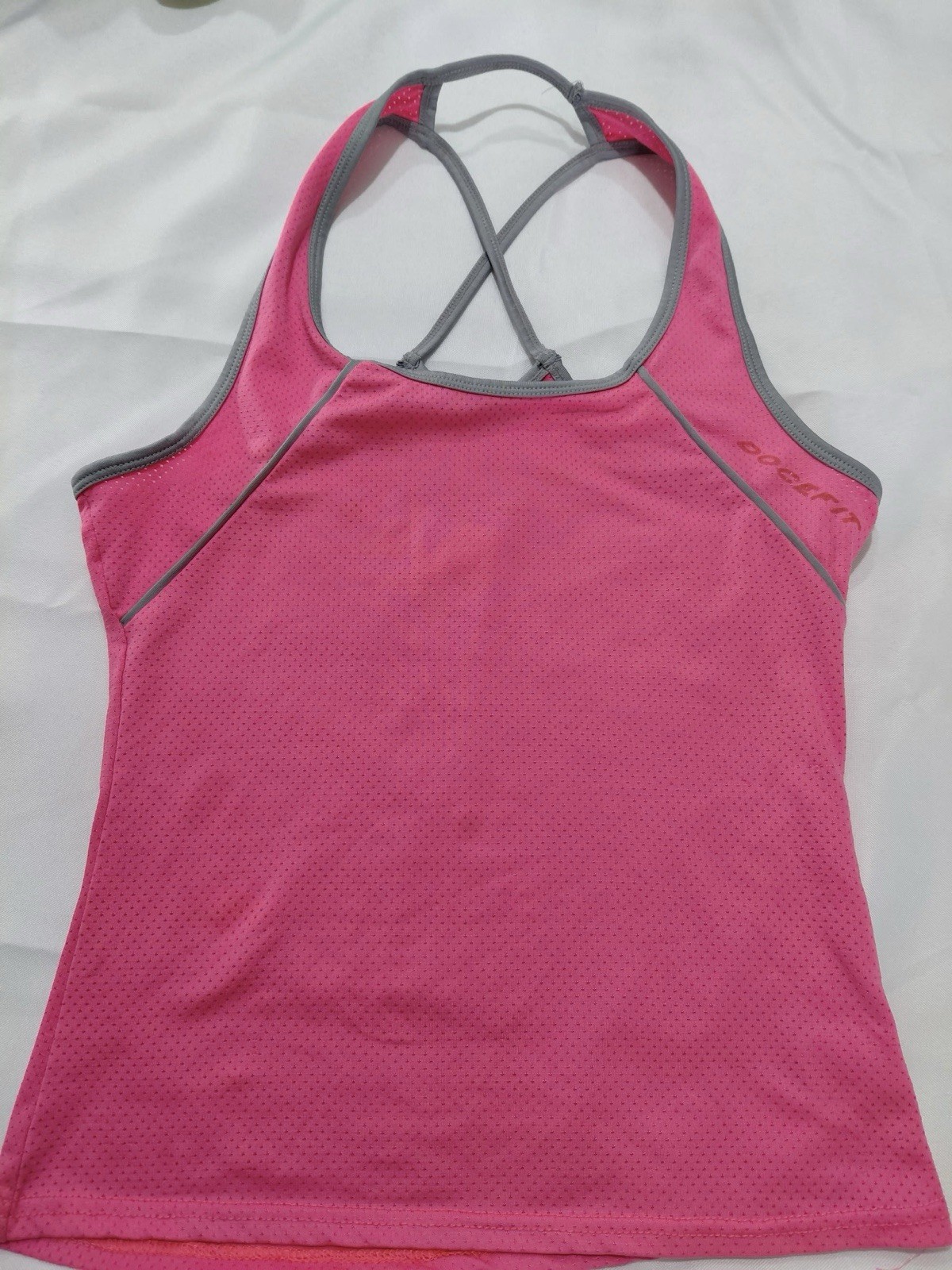 DOCEFIT Women’s Pink/Gray Scoop Neck Racerback Stretch Tank Top Size M