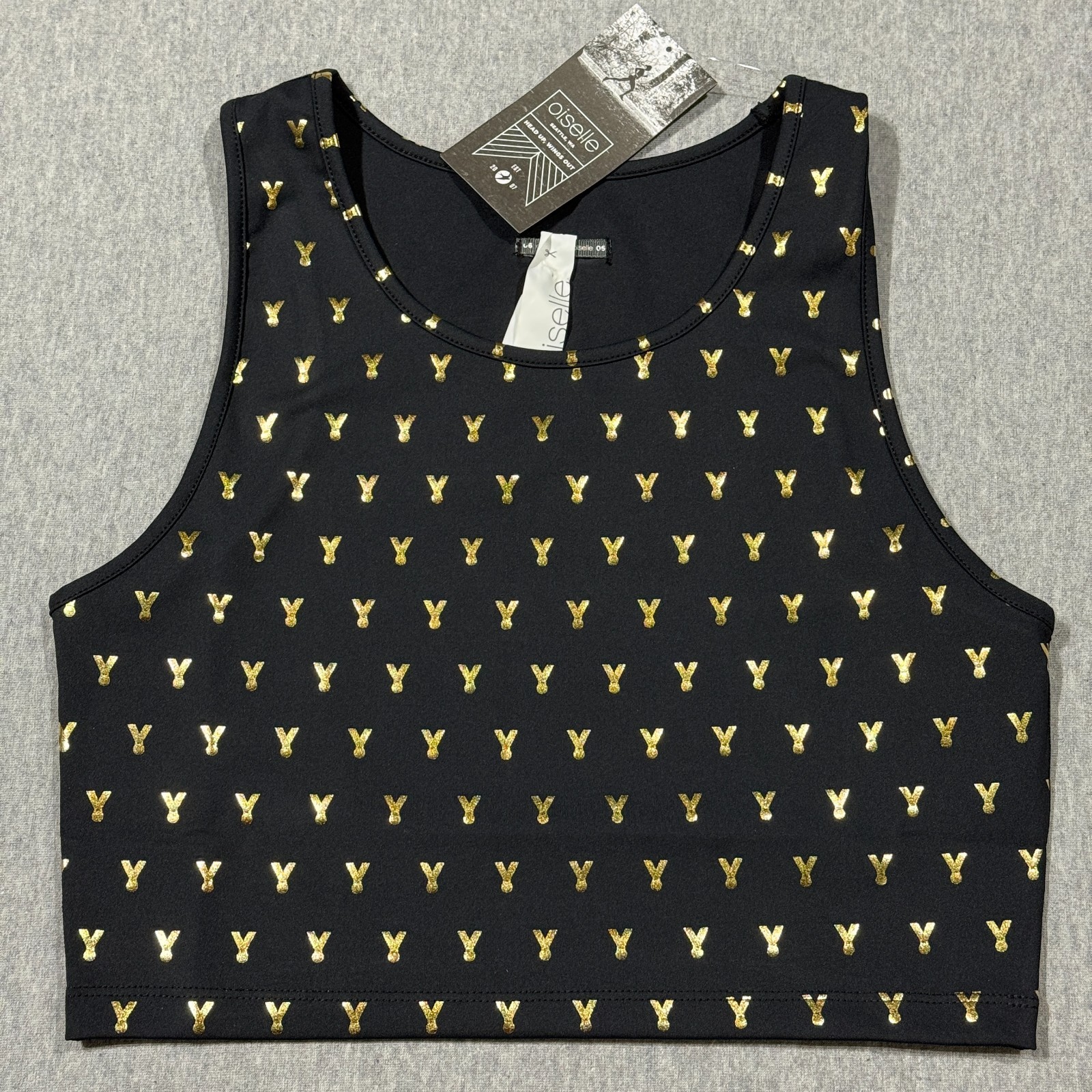 Oiselle Black & Gold Mettle Print Crop Top Black & Gold Women’s Size 6