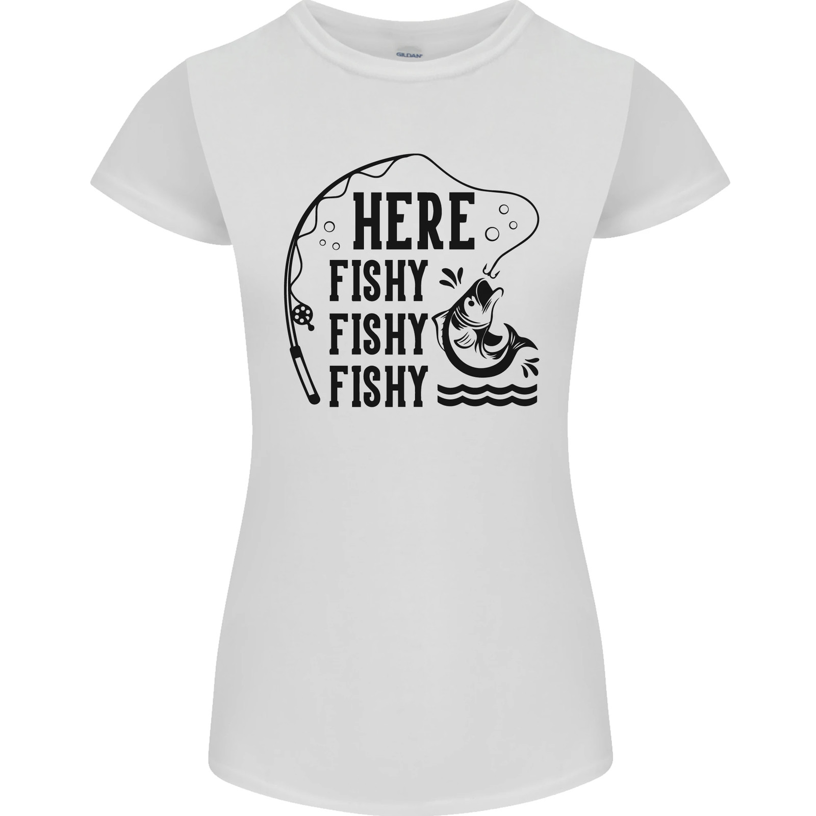 Here Fishy Fishy Funny Fishing Fisherman Womens Petite Cut T-Shirt