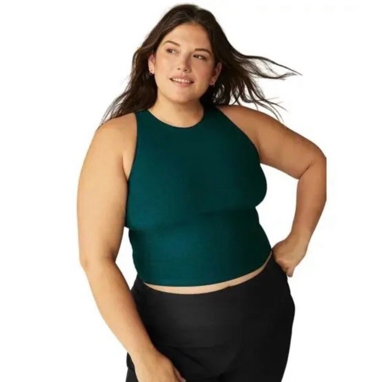 Beyond Yoga Spacedye Slim Racerback Cropped Tank Dark Green 1X NWT