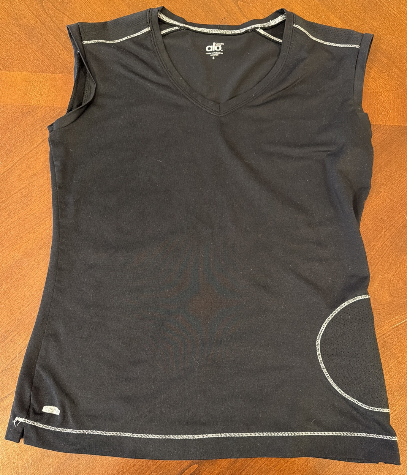 ALO Coolfit Womens Black V-Neck Zip Side Pocket Sleeveless Pocket Tank Shirt S